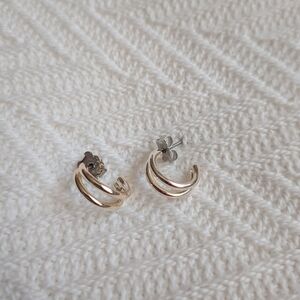 Sterling Silver Double Hoop Stud Earrings - Silver